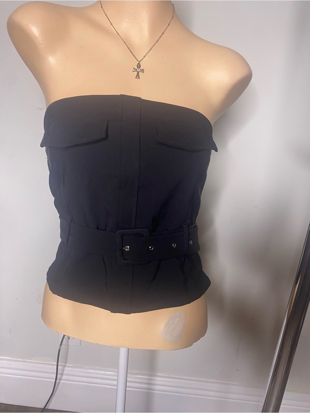 Haute Monde Black Strapless Belted Bustier Top